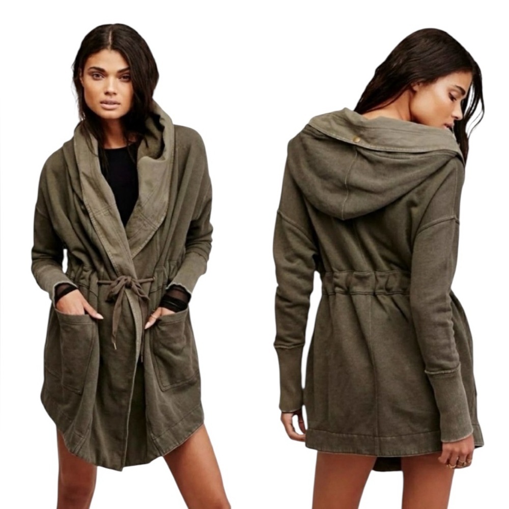 Free People Brentwood Hood Cardigan Olive Green Oversized Jacket Small NWOT